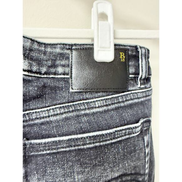 R13 Alison Mid Rise Whiskered Denim Skinny Jeans Morrison Black Women's Size 28 - Picture 5 of 6